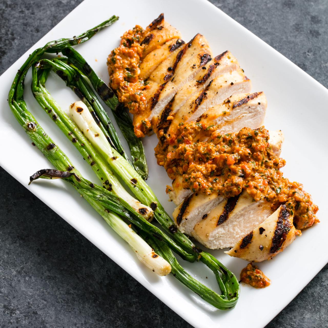 Grilled Chicken and Scallions with Romesco | America's Test Kitchen Recipe