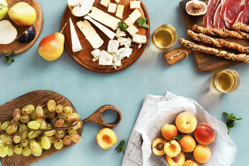 Appetizers Table Spanish Tapas Cheese Variety Fruits Jamon Top View Flat  Lay Stock Photo - Image of italian, jamon: 132716876