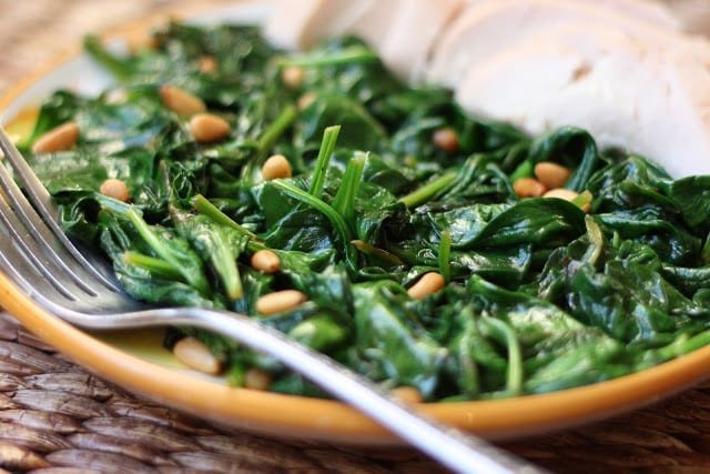 Spinach with Lemon and Pine Nuts - Barefeet in the Kitchen